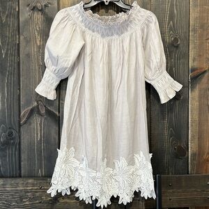 Anthropologie HD in Paris Off Shoulder Mini Dress XS Lace Accents Smocked Boho